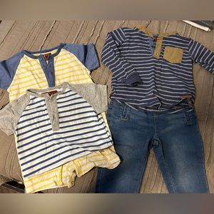 7 mankind 2 rompers/one piece and 1 shirt with 1 pair jeans